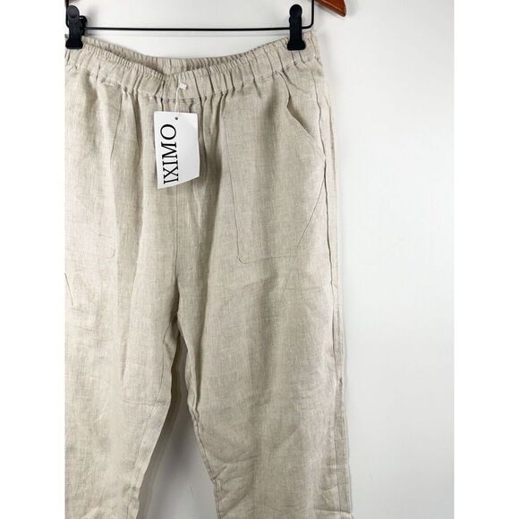 Iximo Women Casual Pants Size Large Cream Lagenlook Pockets 100%Linen Beach - Picture 2 of 5